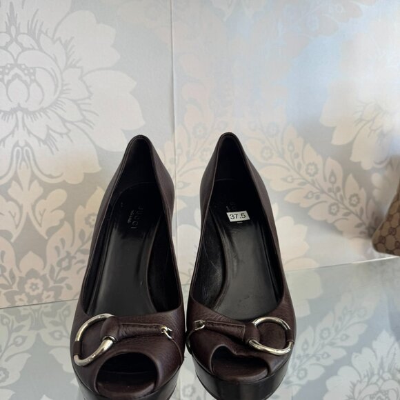 Gucci Brown Leather Heel with Silver Hardware - Size 37.5 - Picture 2 of 7